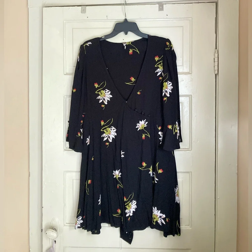 Free People Time On My Side Black Floral Wrap Dress - Picture 7 of 11